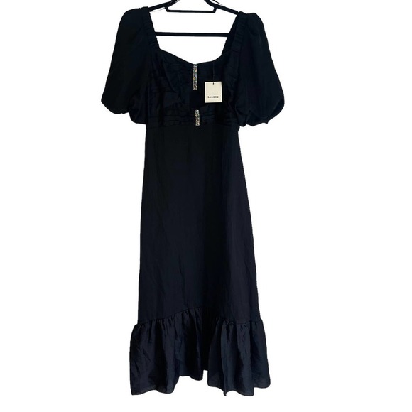 Sandro Falbala Embellished Cutout Black Midi Dress Size 38 /US 6 NWT Retail $580 - Picture 8 of 12